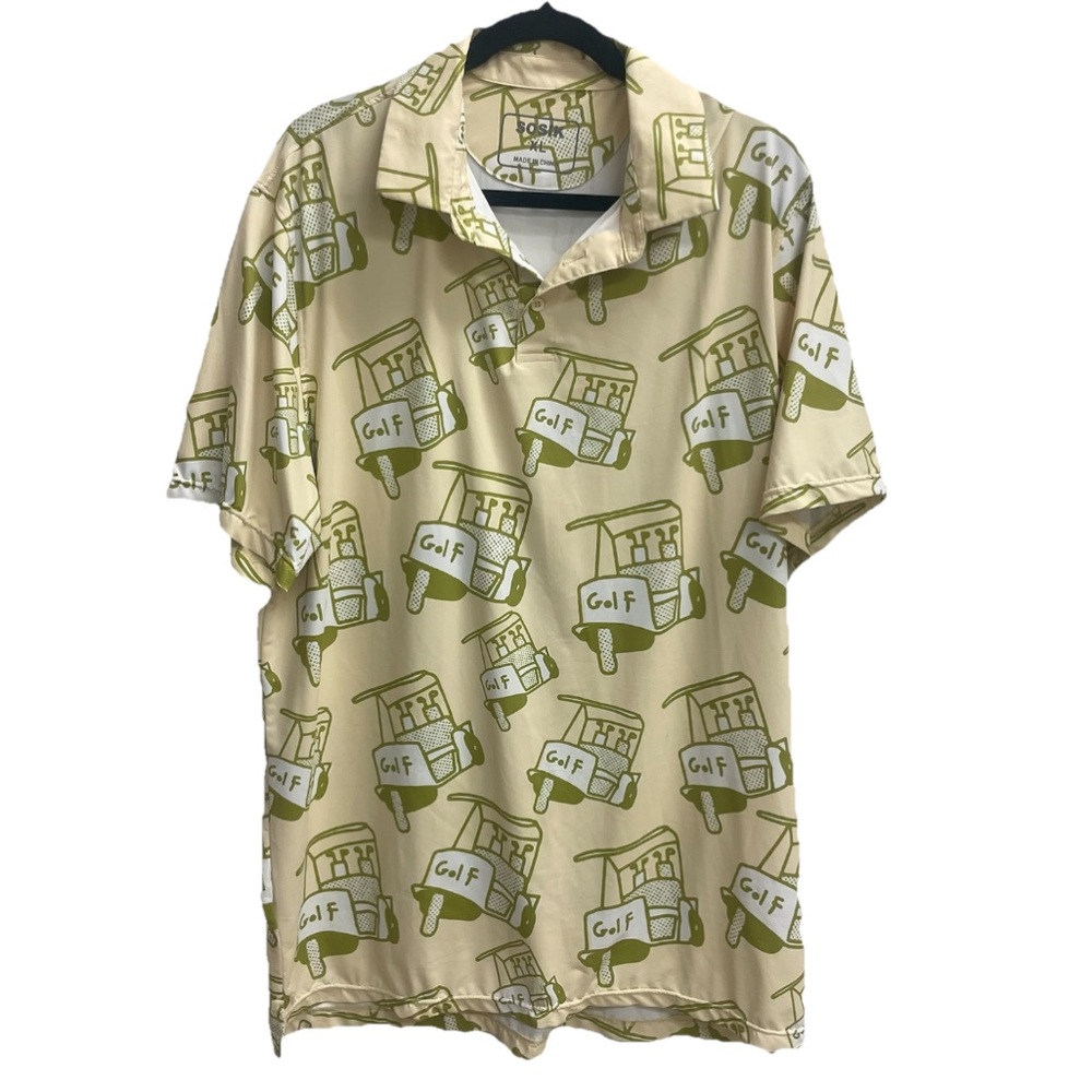 Sosik Men’s Golf Cart Print Short-Sleeve Polo Shirt XL Novelty Casual Stretch